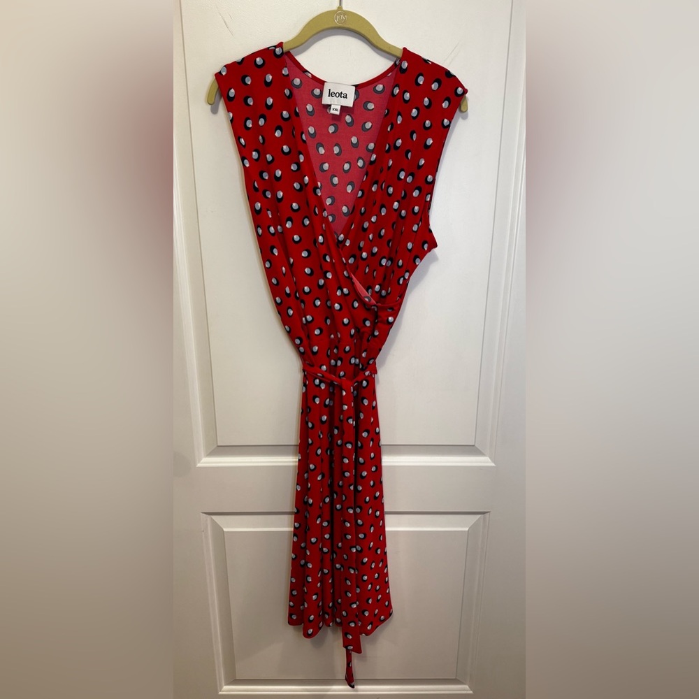 Leota Red Polka Dot Faux Wrap Dress | Size XXL